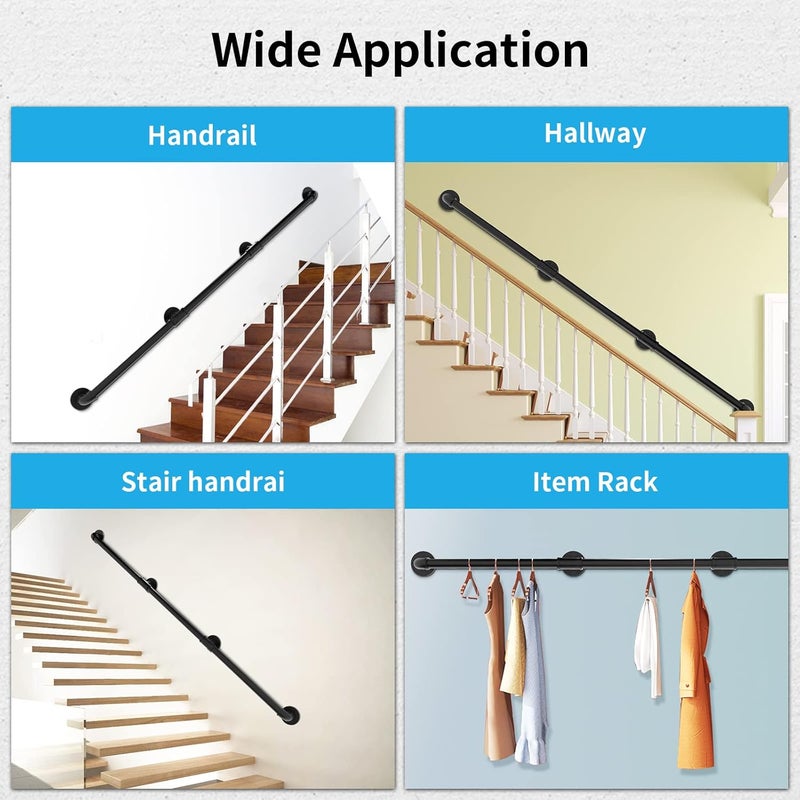 PNBO Wall Handrail 10FT/300CM, Industrial Staircase Railing 1.25 Inch Tube Diameter, Galvanized Pipe Handrail for Wall Mounted Stairs - Image 3